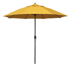 Round Outdoor Patio Umbrella, Aluminum with Auto Tilt Crank - Black Finish, Sunflower, 9'