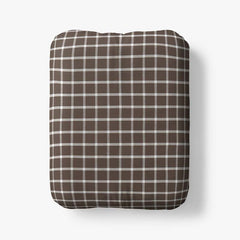Classic Stripes and Plaids Cool Yarn-Dyed Cotton Percale Fitted Bed Sheet - Windowpane Brown, Queen