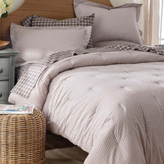 Classic Stripes and Plaids Cool Yarn-Dyed Cotton Percale Comforter - Mini Check Brown, King/Cal. King