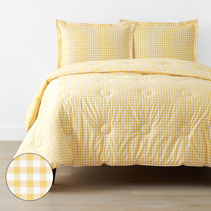 Gingham Classic Cool Organic Cotton Percale Comforter Set - Yellow, Twin/Twin XL