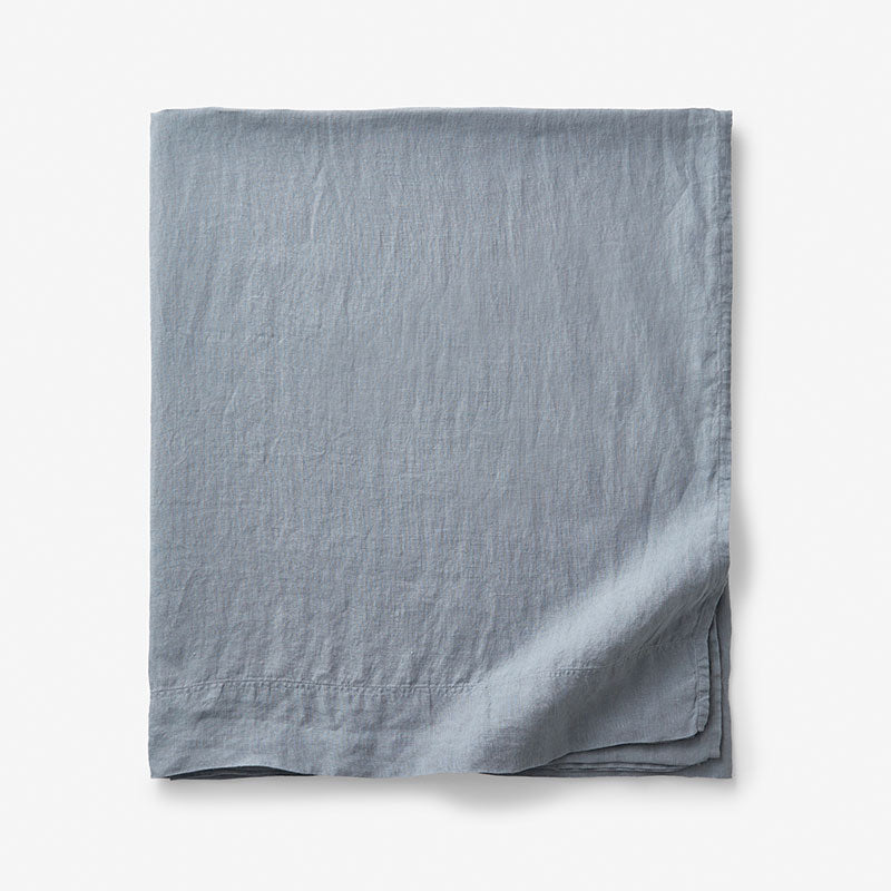 Premium Breathable Washed Linen Solid Flat Bed Sheet - Dusty Blue, Full