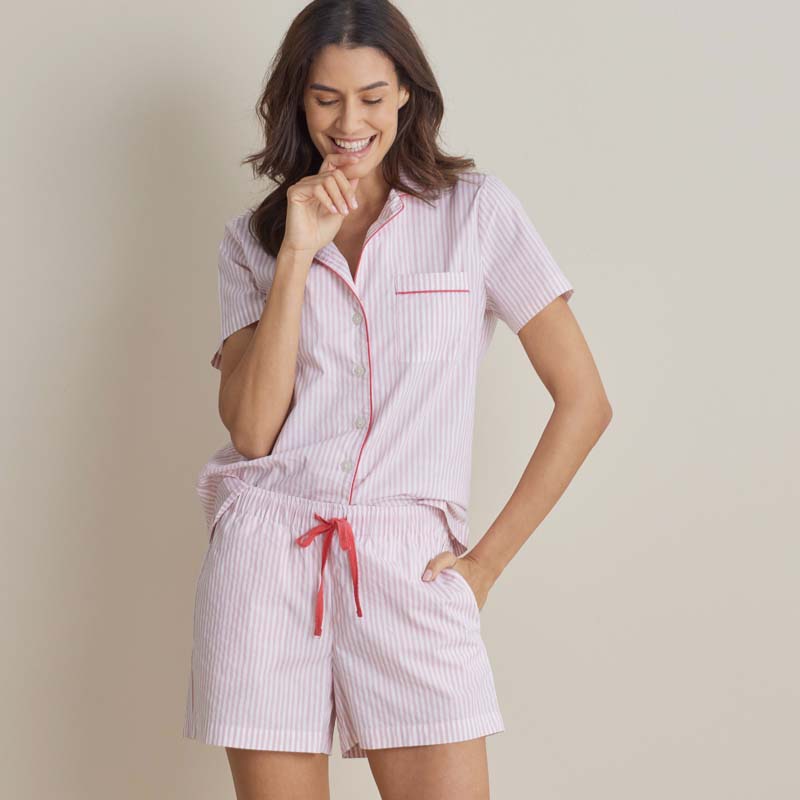 Printed Poplin Women's Shorts Set - Blush Stripe, XXL