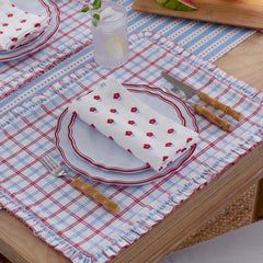 Flowers & Plaid Yarn-Dyed Reversible Placemats, Set of 4  - Graph Plaid Red
