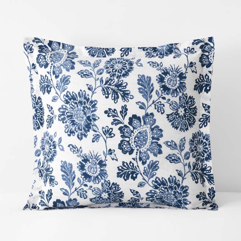 Floral Indigo Garden Classic Cool Cotton Percale Sham - Blue, Euro