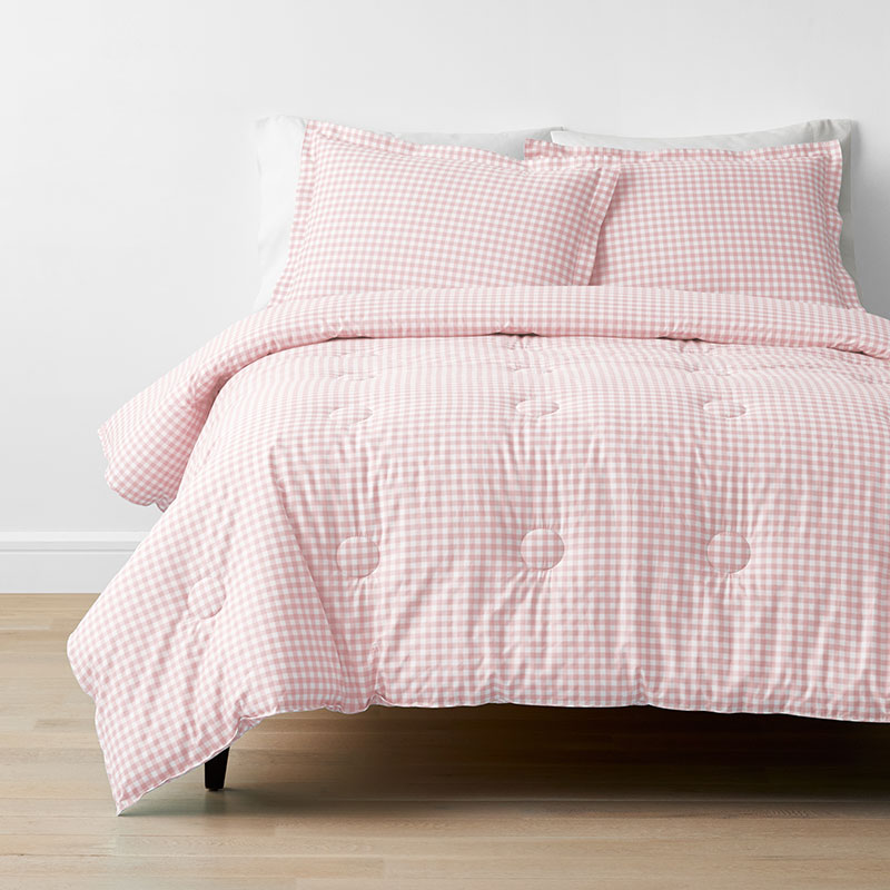 Gingham Classic Cool Organic Cotton Percale Comforter Set - Petal Pink, Full/Queen