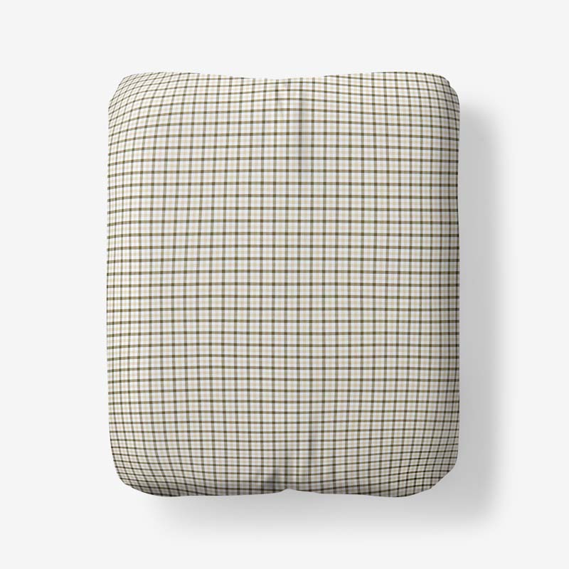 Classic Stripes and Plaids Cool Yarn-Dyed Cotton Percale Fitted Bed Sheet - Mini Check Green, Twin XL