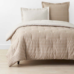 Classic Stripes and Plaids Cool Yarn-Dyed Cotton Percale Reversible Comforter - Windowpane Taupe, King/Cal King