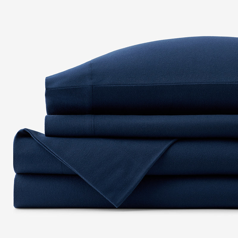 Premium Ultra-Cozy Cotton Velvet Flannel Bed Sheet Set - Navy, Twin