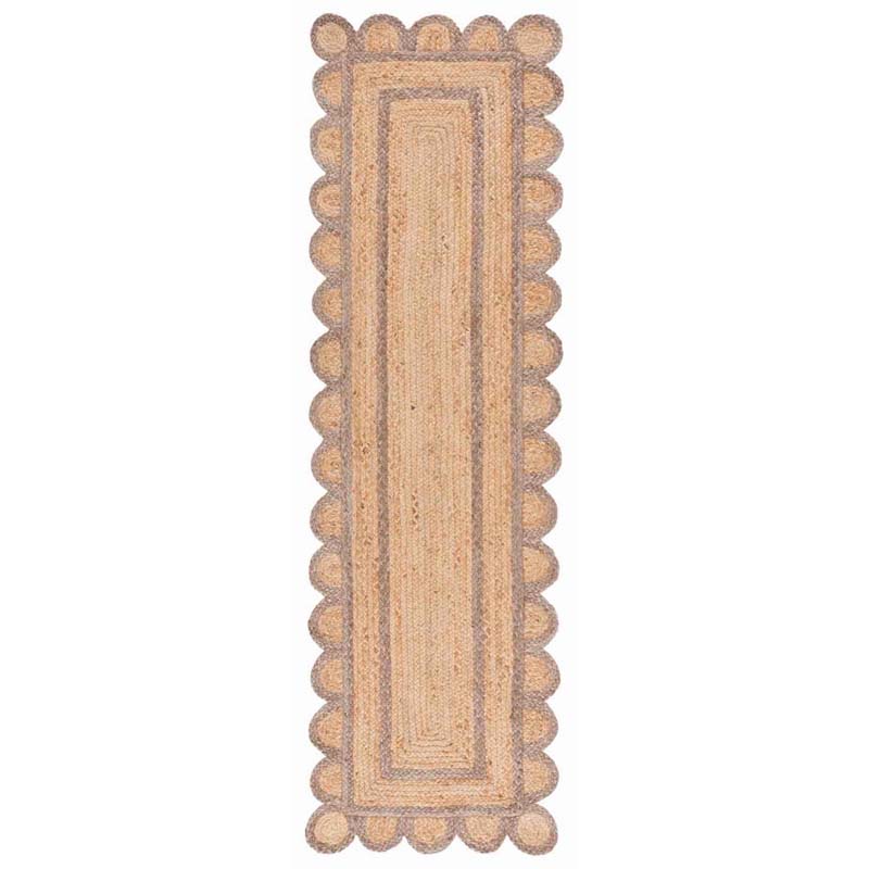 Scallop Border Handwoven Jute Rug - Gray, 2' 3" x 8' Runner