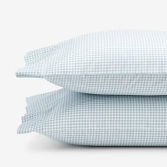 Ditsy Gingham Classic Cool Organic Cotton Percale Pillowcase Set - Blue, Standard