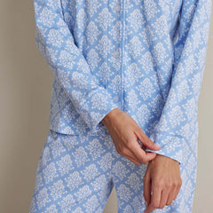 Printed Pima Cotton Women's Button-Down Pajama Set - Lisbon Blue, M