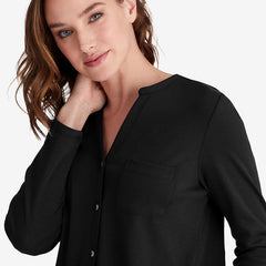 Pima Cotton Women's Button-Down Pajama Set - Black, L