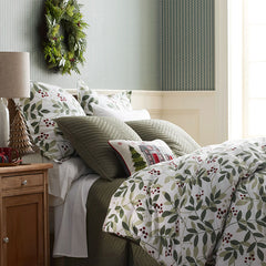 Holiday Print Classic Ultra-Cozy Cotton Velvet Flannel Duvet Cover - Berries and Leaves, Twin/Twin XL