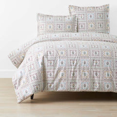 Lottie Classic Cool Cotton Percale Duvet Cover - Ivory Multi, Full/Queen
