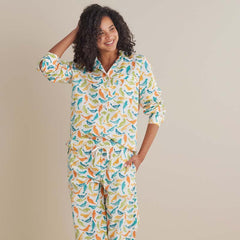 Printed Poplin Women's Button-Down Pajama Set - Spring Birds, S
