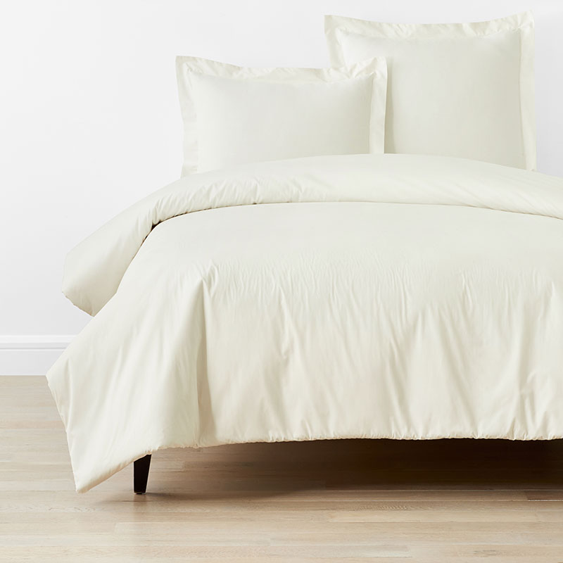 Classic Cool Cotton Percale Bed Duvet Cover - Cream, Full
