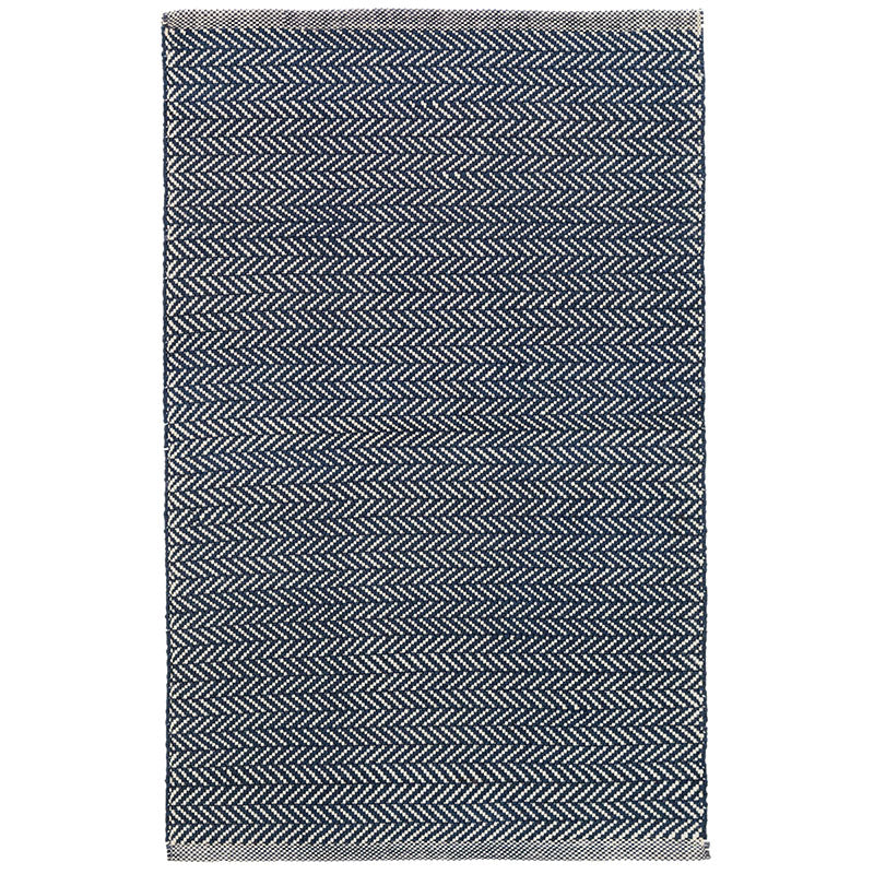 Herringbone Handwoven Cotton Rug - Navy, 5' x 8'