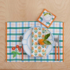 Floral Plaid Napkins, Set of 4 - Green