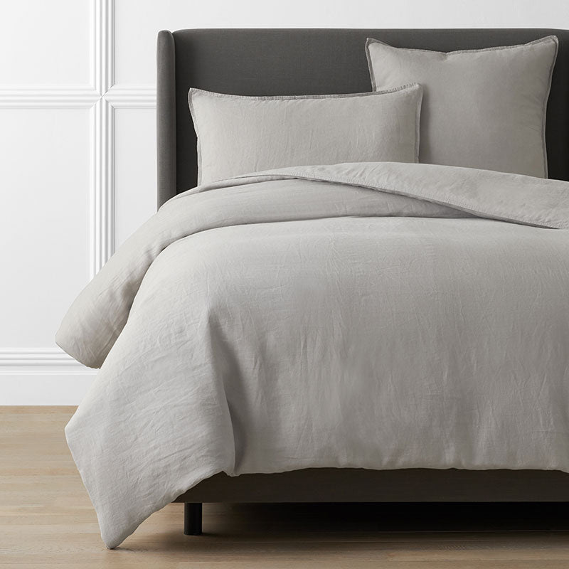 Premium Breathable Washed Linen Solid Duvet Cover - Light Gray, King/Cal King