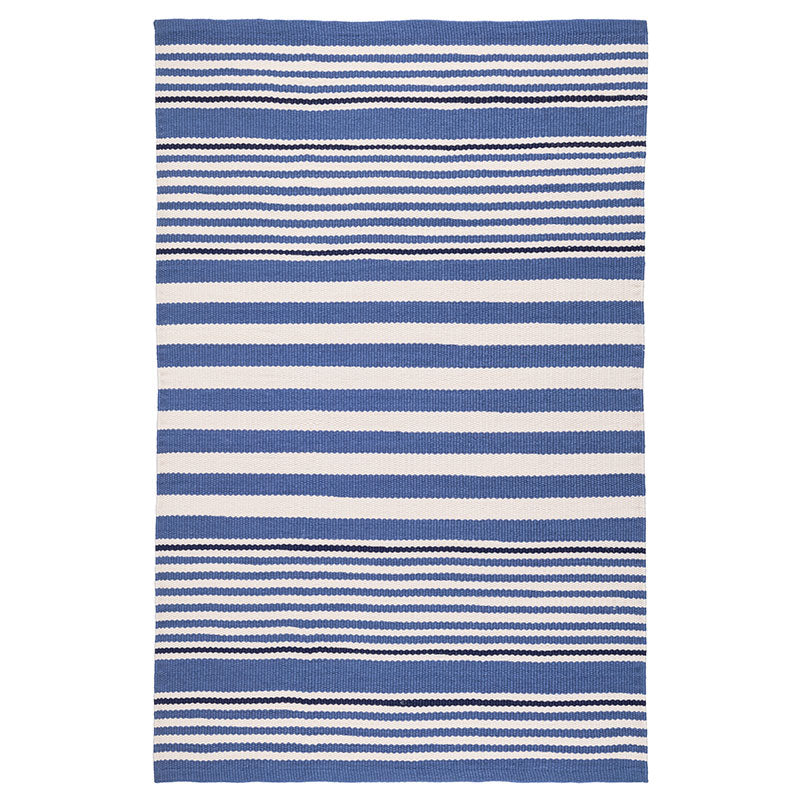 Rugby Stripe Denim Handwoven Indoor/Outdoor Rug - Denim, 8' x 10'