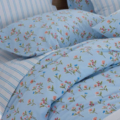 Blossoms and Stripes Classic Cool Cotton Percale Bed Sheet Set - Garden Poppies, Twin