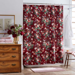 Dahlia Classic Cool Cotton Percale Shower Curtain - Dark Red