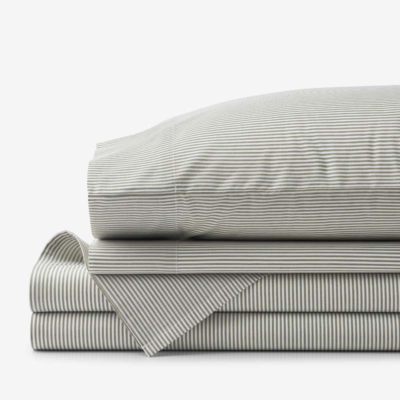 Classic Stripes and Plaids Cool Yarn-Dyed Cotton Percale Bed Sheet Set - Stripe Green, Full