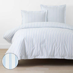 Blossoms and Stripes Classic Cool Cotton Percale Duvet Cover - Squiggle Stripe, King/Cal. King