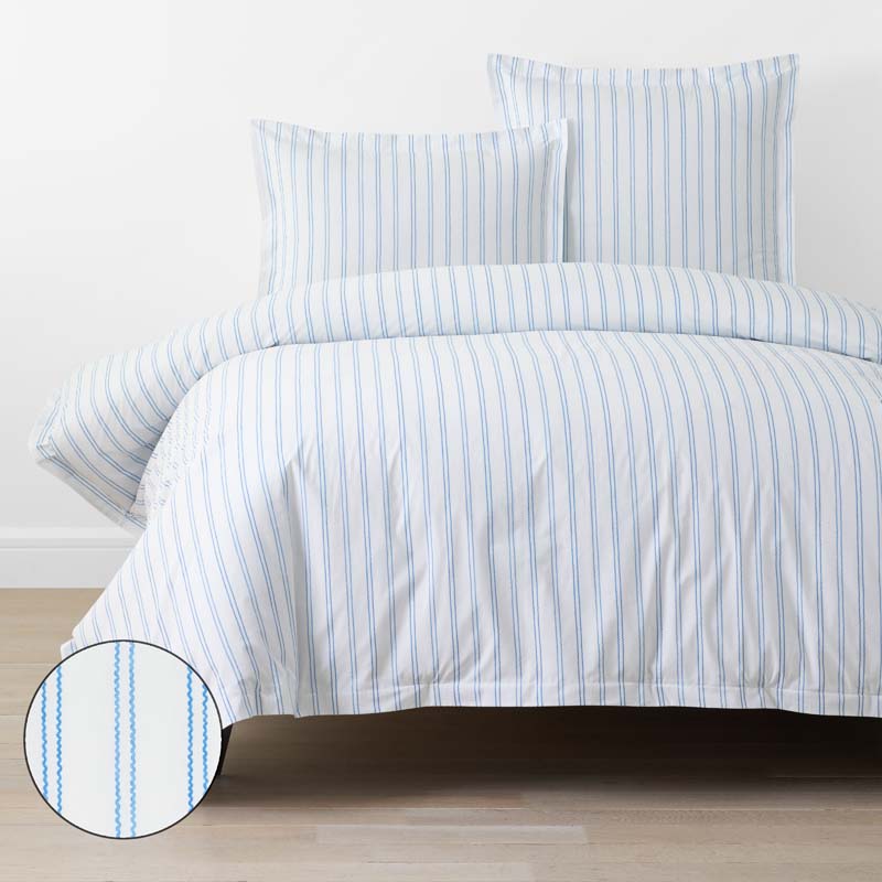Blossoms and Stripes Classic Cool Cotton Percale Duvet Cover - Squiggle Stripe, Twin/Twin XL