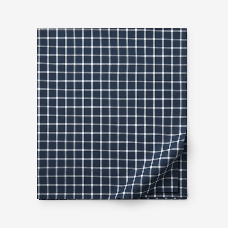 Classic Stripes and Plaids Cool Yarn-Dyed Cotton Percale Flat Bed Sheet - Windowpane White/Navy, Twin/Twin XL