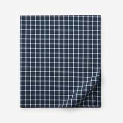 Classic Stripes and Plaids Cool Yarn-Dyed Cotton Percale Flat Bed Sheet - Windowpane White/Navy, Queen