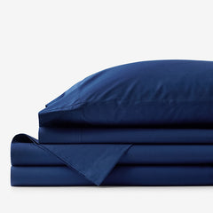 Classic Cool Organic Cotton Percale Solid Bed Sheet Set - Navy, King