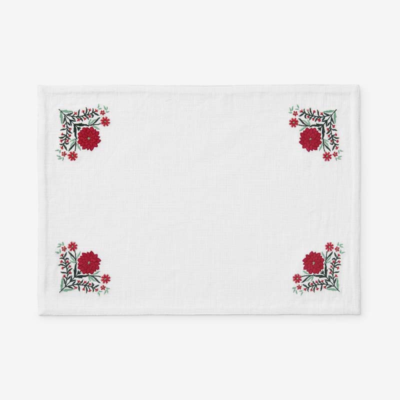 Embroidered Novelty Placemats, Set of 4 - Poinsettia