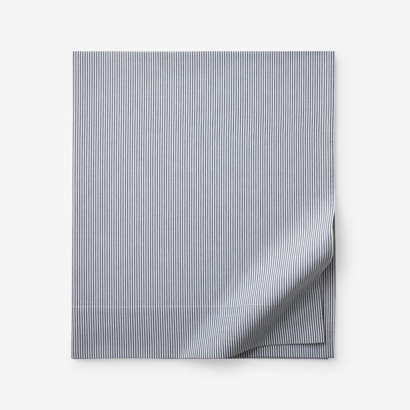 Classic Stripes and Plaids Cool Yarn-Dyed Cotton Percale Flat Bed Sheet - Stripe White/Blue, Full