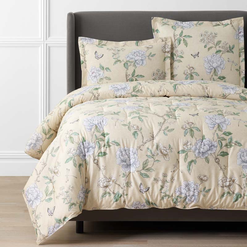 Peony Garden Premium Smooth Wrinkle-Free Sateen Comforter - Beige Tan, Full/Queen