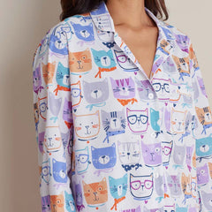 Printed Poplin Women's Nightshirt - Stylish Cats, XL