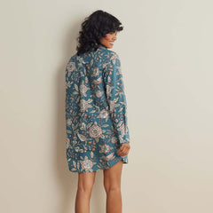 Printed Poplin Women's Nightshirt - Birds & Flowers, M