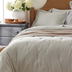 Classic Stripes and Plaids Cool Yarn-Dyed Cotton Percale Comforter - Mini Check Green, Full