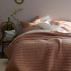 Premium Breathable Washed Linen Solid Quilt - Clay, Full/Queen