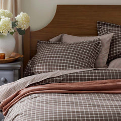 Classic Stripes and Plaids Cool Yarn-Dyed Cotton Percale Sham - Windowpane Brown, Euro