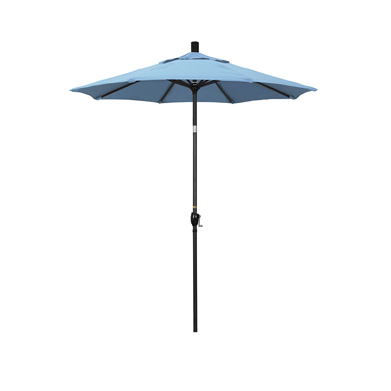 6' Round Outdoor Patio Umbrella, Aluminum with Push Button Tilt - Black Finish, Air Blue