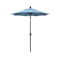 6' Round Outdoor Patio Umbrella, Aluminum with Push Button Tilt - Black Finish, Air Blue