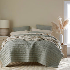 Premium Breathable Washed Linen Solid Quilt - Moss, Full/Queen