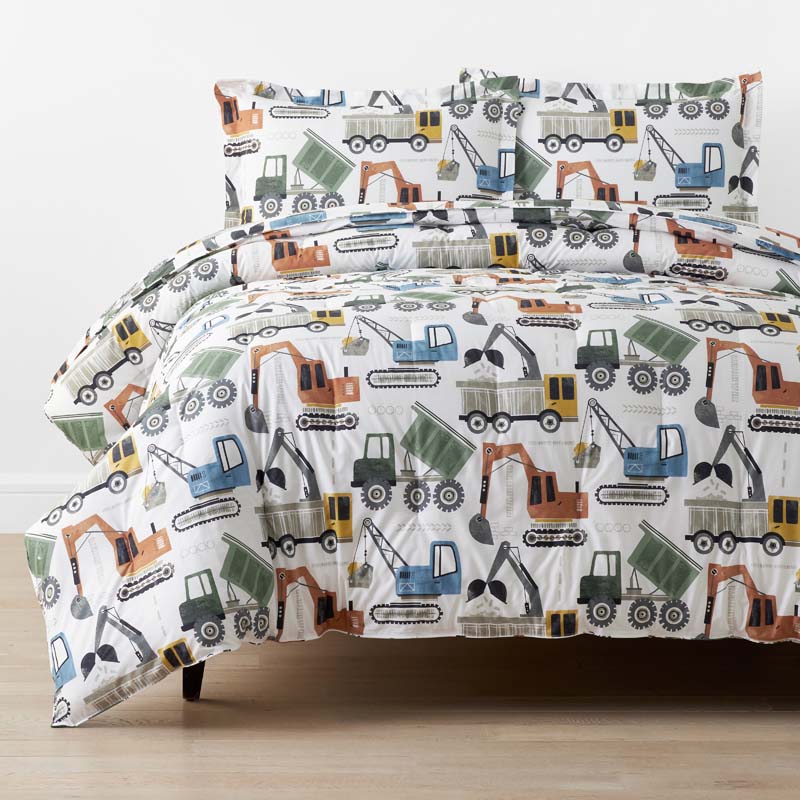 Construction Builders Classic Cool Organic Cotton Percale Comforter Set - White Multi, Twin/Twin XL