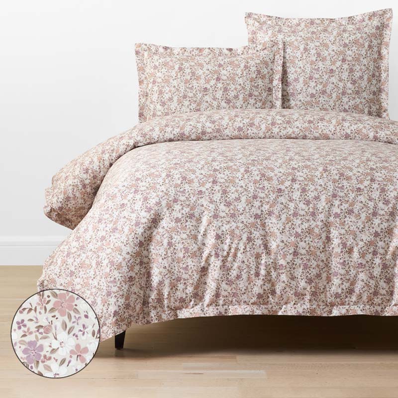 Joyful Floral Classic Smooth Sateen Duvet Cover - Beige, Full/Queen