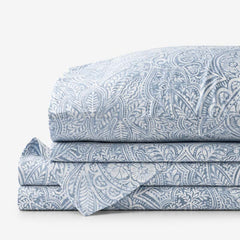 Paisley Grace Floral Premium Smooth Wrinkle-Free Sateen Bed Sheet Set - Blue, King