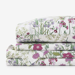 Bloom Meadow Classic Smooth Sateen Bed Sheet Set - White Multi, Full