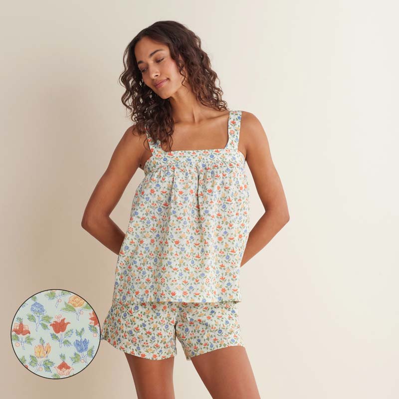Printed Voile Women's Babydoll Shorts Set - Meadow Song, XS