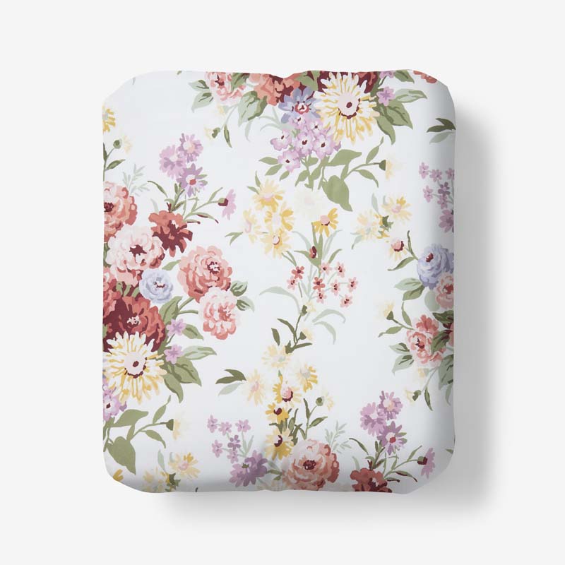 Nature's Bouquet Classic Smooth Sateen Fitted Bed Sheet - Cream Multi, King
