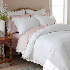 Embroidered Scallop Classic Smooth Sateen Solid Bed Sheet Set - Blush, Full